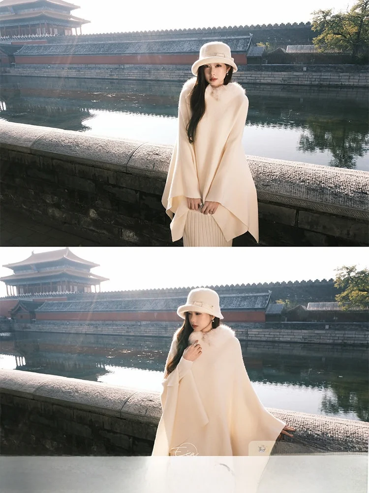 

Женское зимнее пальто Ele ort с меховым воротником, свободного кроя, с рукавами «летучая мышь», в повседневном корейском стиле, EIA Snow Hide