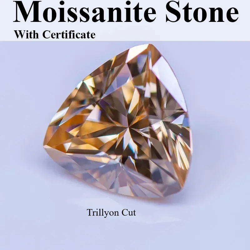

Moissanite Gemstone Trillyon Cut Natural Color Champagne Lab Grown Diamond For Charms Women Jewelry Making With Certificate