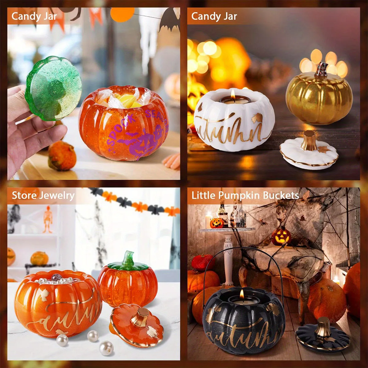 1Set DIY Epoxy Pumpkin Storage Box Mold, Halloween Silicone Mold for Candlestick Gypsum Storage Box, Resin Casting Craft Supplie view 4