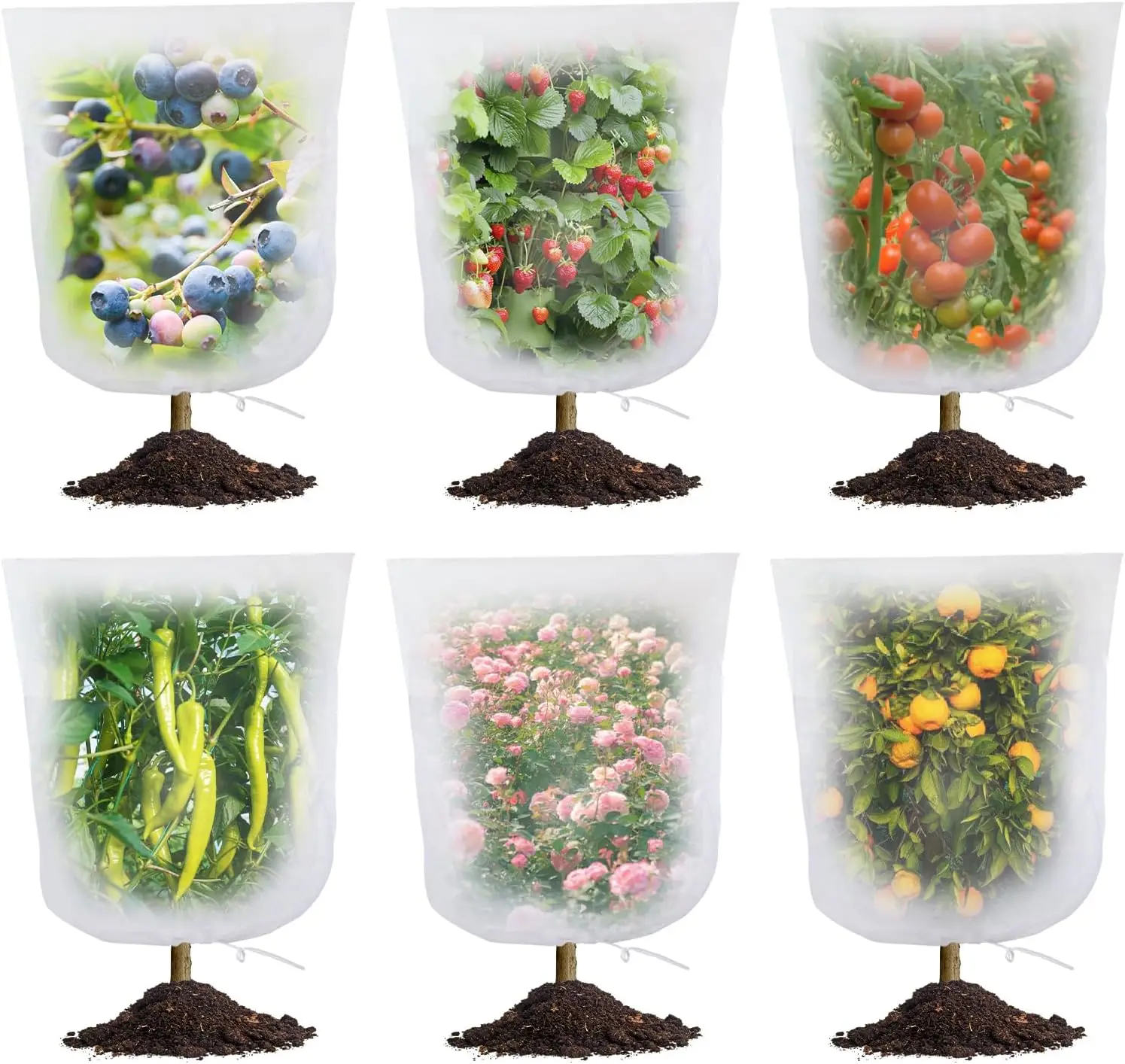 

6-Pack Bird Netting with Drawstring, 32x32in - Protect Blueberry Bushes & Garden Plants from Pests