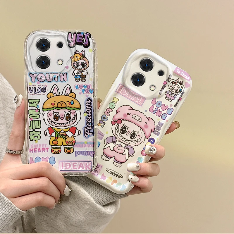 

Lovely P-Pop Mart Labubu Cartoon Phone Case For Redmi Note 13 12 11 ProPlus 10 9 Pro 14C 13C 12C 10C A4 K70 Soft Dustproof Cover