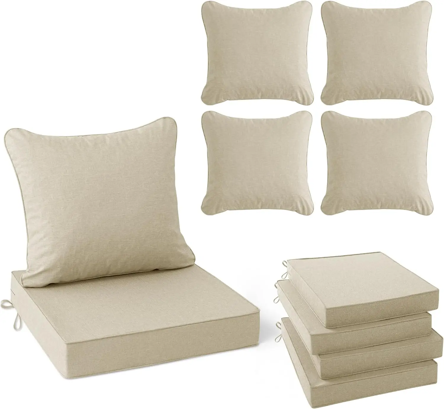 

Patio Chair Cushions Set of 4, Faux Linen Outdoor Furniture Cushions, Water Resistant Backrest and Deep Seat Cushion with Ties,