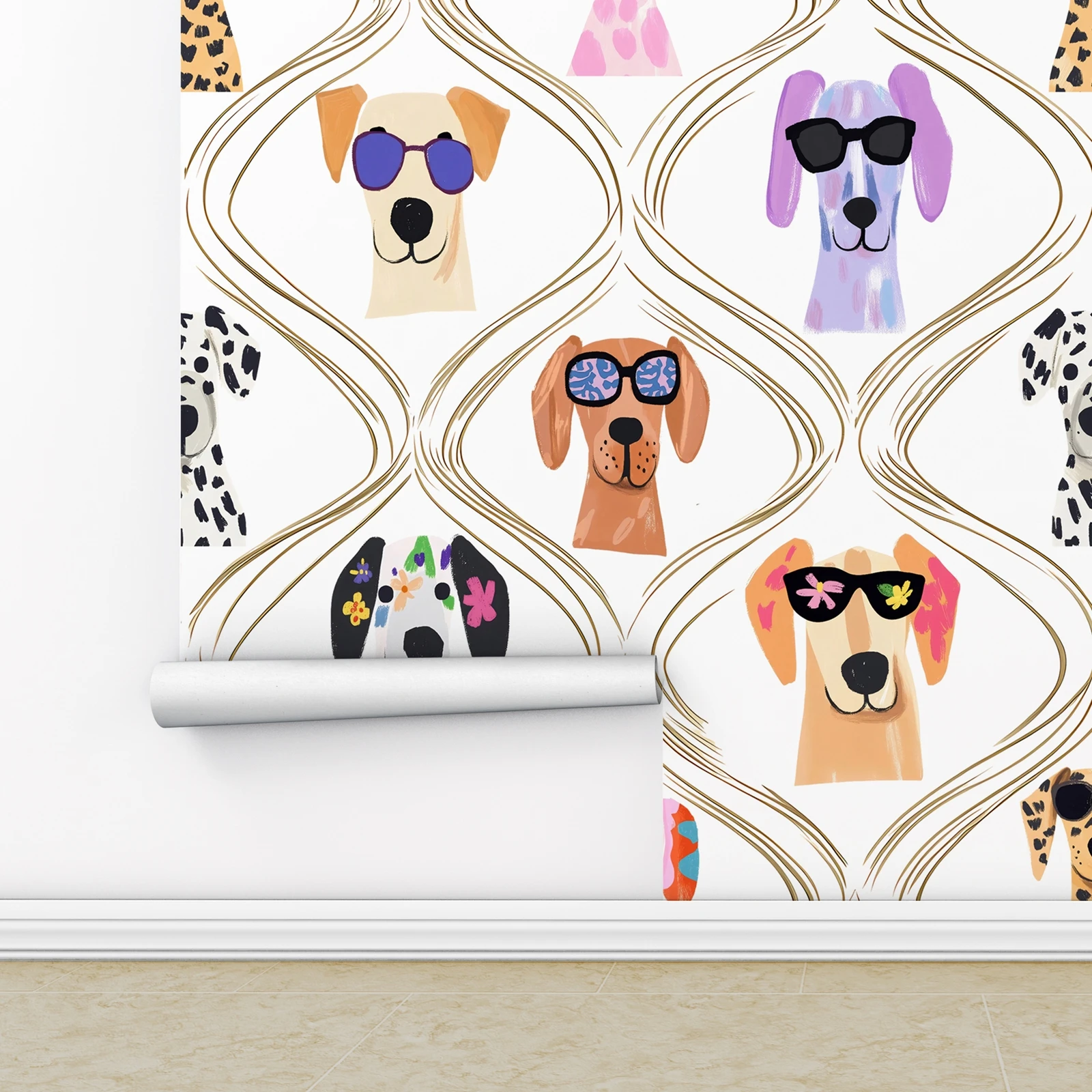 ورق حائط لصور الكلب المرح، ديكور منزلي فريد من نوعه، أوراق حائط غير منسوجة على شكل كلب ساحر غير منسوج لغرفة الأطفال، خالي من مادة PVC، مقاس مخصص