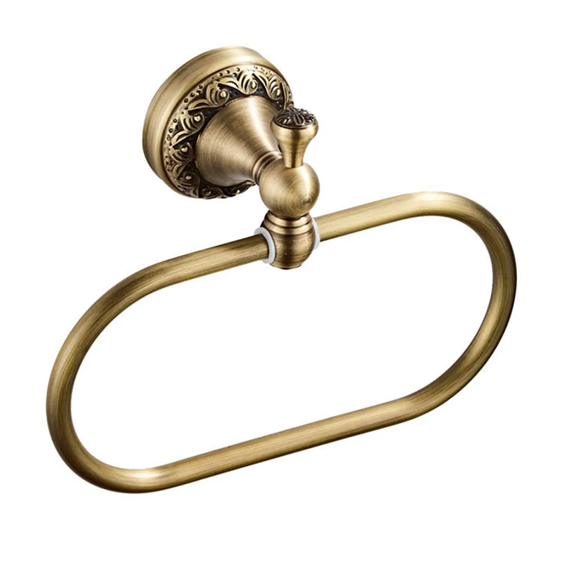 Oval Towel Ring Antique Brass Exquisite Pattern Carving Hanger Hand Towel Holder For Bathroom Kitchen Accessories