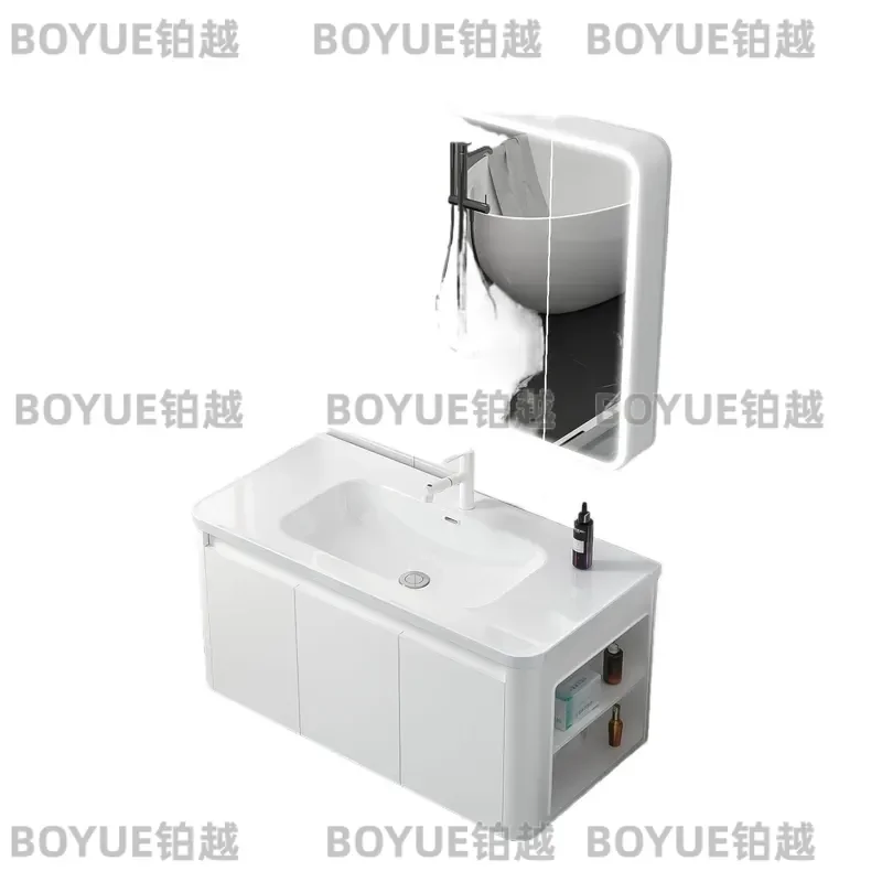 Thickened Honeycomb Aluminum Bathroom Cabinet with Arc Integrated Ceramic Basin Toilet Side Storage Washstand Vanity Unit