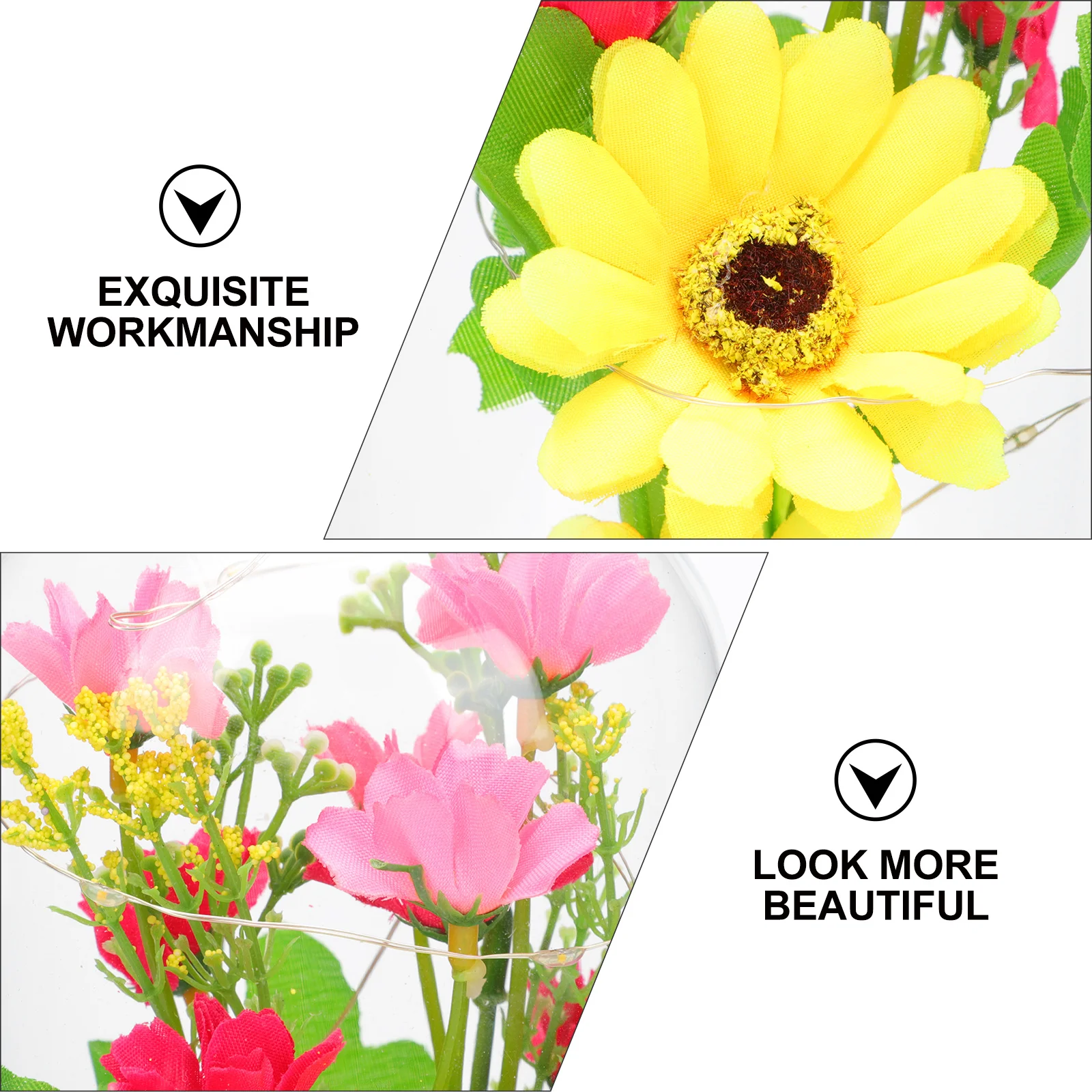 1Pcs LED Night Light Decorative Glowing Artificial Flower in Glass Cover Exquisite Desktop Ornament for Wedding Anniversary