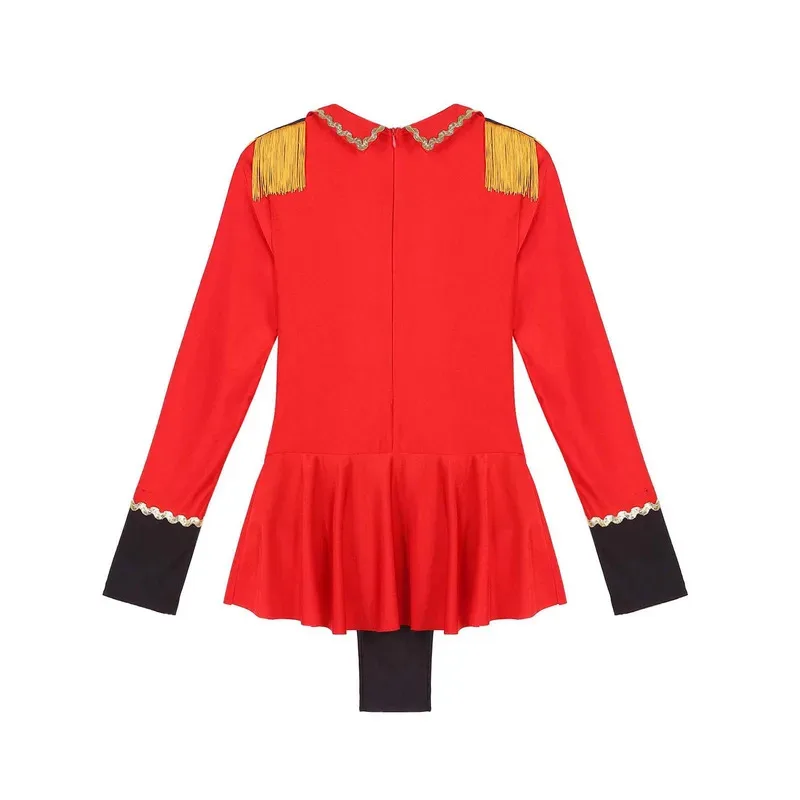 بدلة السيرك النسائية Ringmaster التأثيرية للهالوين، زي أداء رجل العرض، سترة شرابة شقية، يوتار