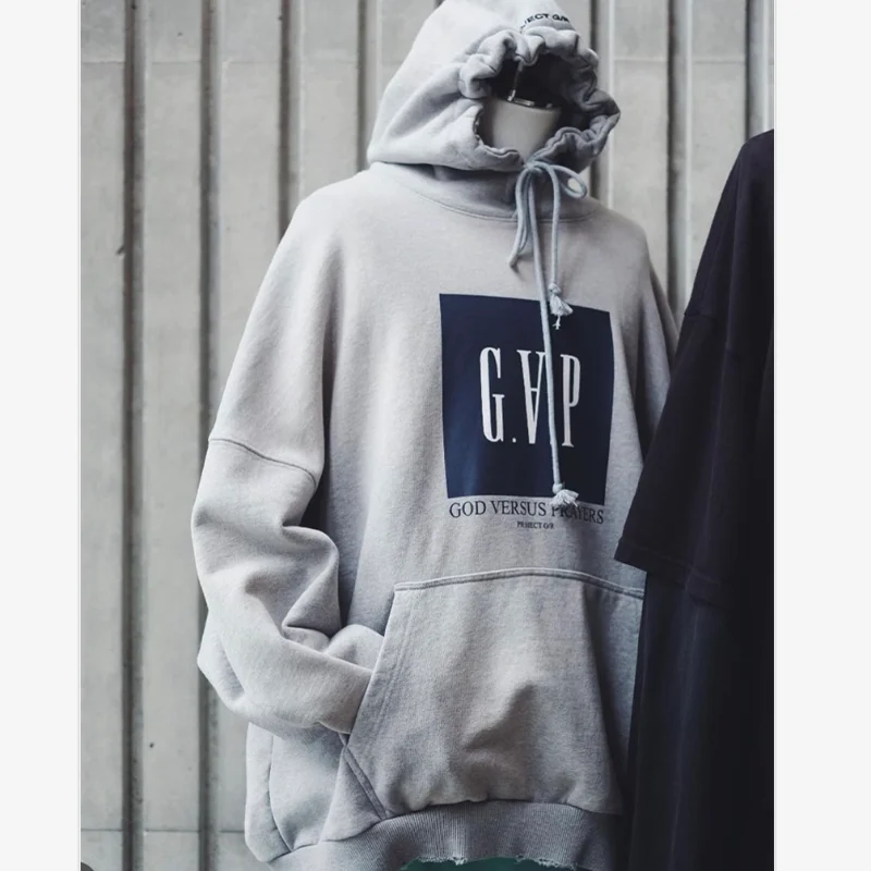 Classic Letter Print Oversized Vintage Washed Blue Gray Hoodie Best Quality PROJECT Hip Hop Label Hooded Sweatshirt