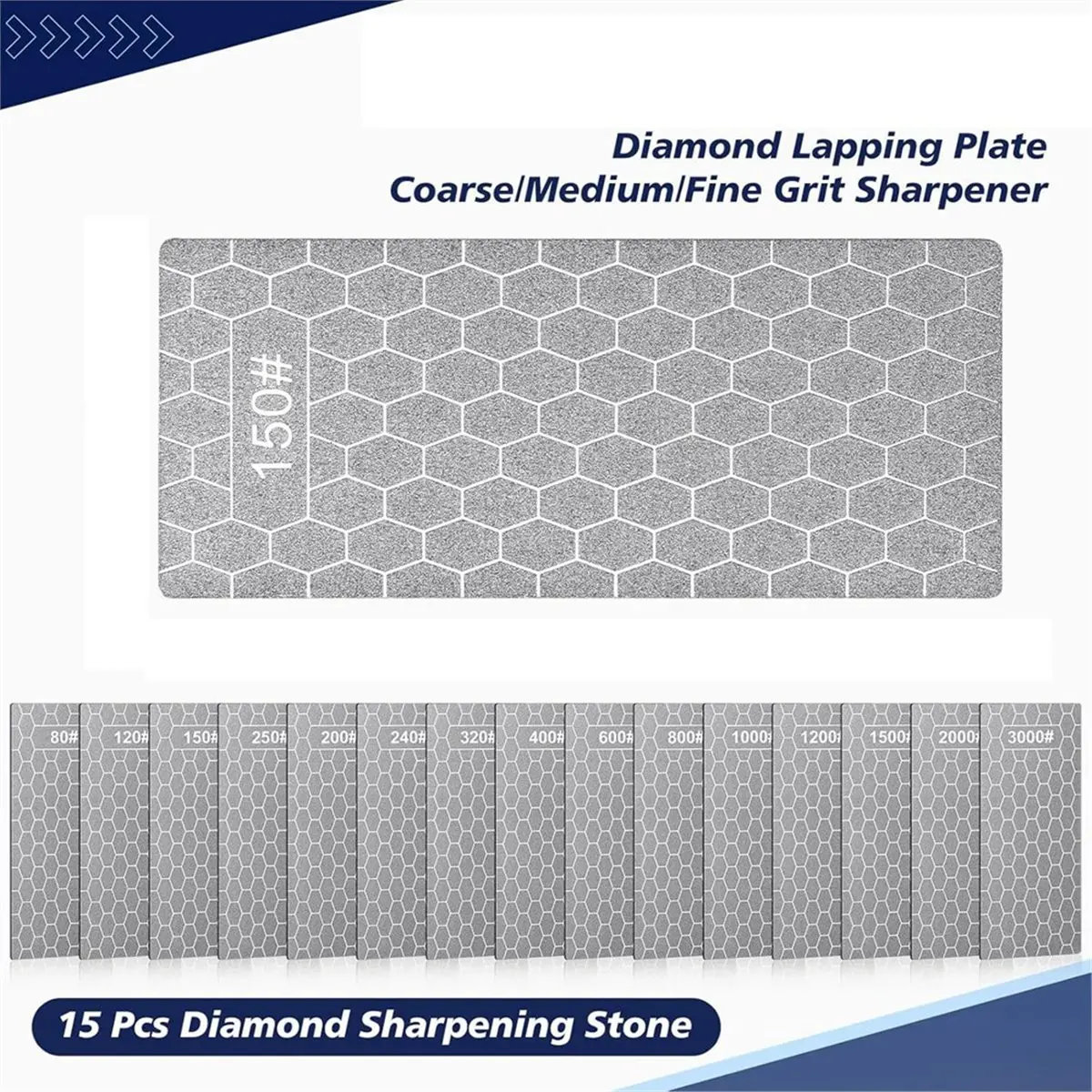 15Pcs Sharpening Stone, Lapping Plate with Extra Fine/Medium/Coarse Plate and Non-Slip Base 80-3000 Grit