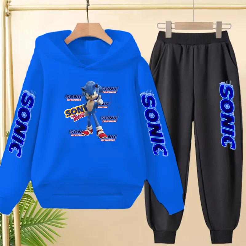 

Kids Long-sleeved Clothing Supersonic Jogging Blue Sweatshirt Top Coat+Pants Hoodie Boys Girls 3-12Yrs Clothes Casual Sports Set