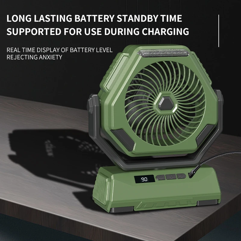 2025 nuevo ventilador de Camping de 6000mAh, ventilador recargable para exteriores, ventilador oscilante de techo, aire acondicionado portátil, Enfriador de aire con iluminación