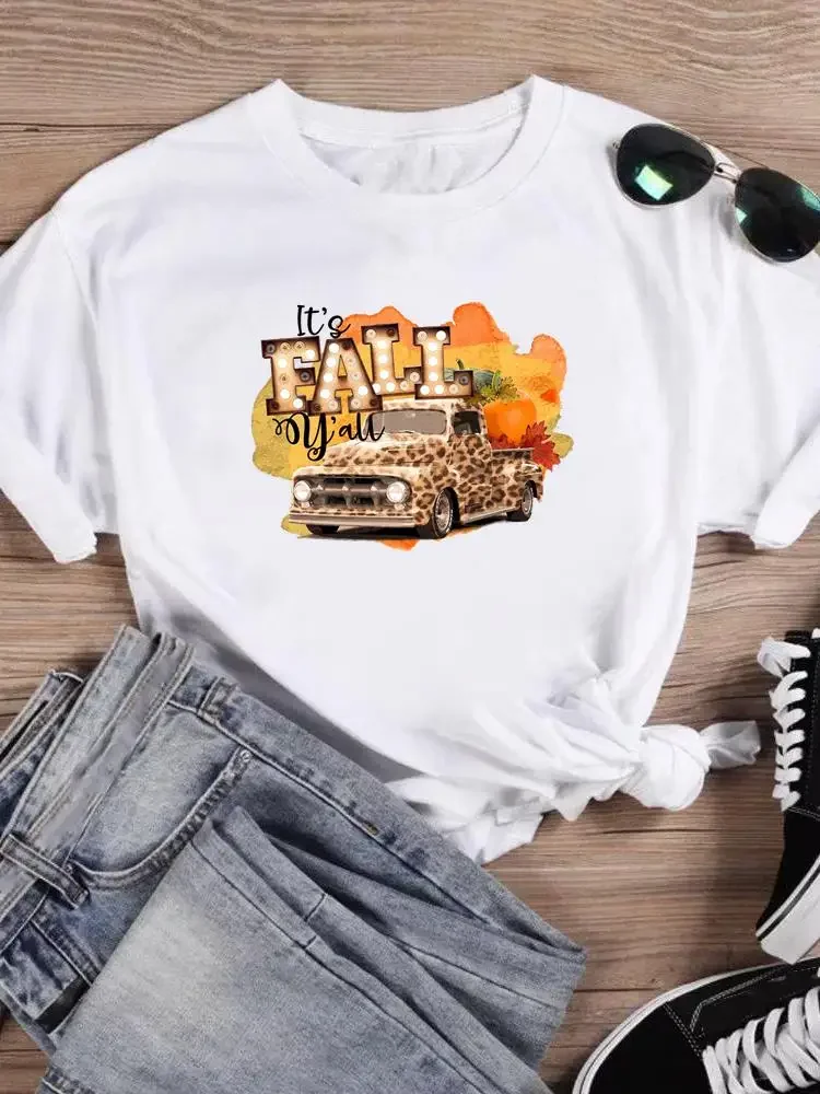 Graphic Tee Clothing Festival Women Short Sleeve Halloween Thanksgiving Truck Lovely Season Female Fall Autumn T-shirts Top