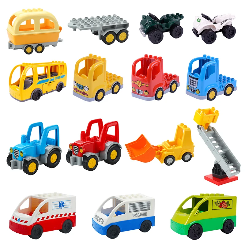 

Big Building Blocks City Car Cartoon Offroad Truck Bread Trailer Bus Model Accessories Children Baby Gift Educational Hot Toys