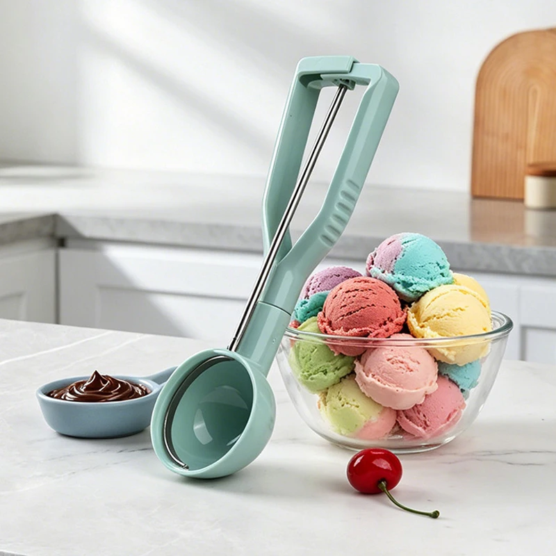 Plastic Ice Cream Scoop with Spring Handle Spoon Multipurpose Fruit Baller Melon Watermelon Spoon Cookie Scoop Home Kitchen Tool