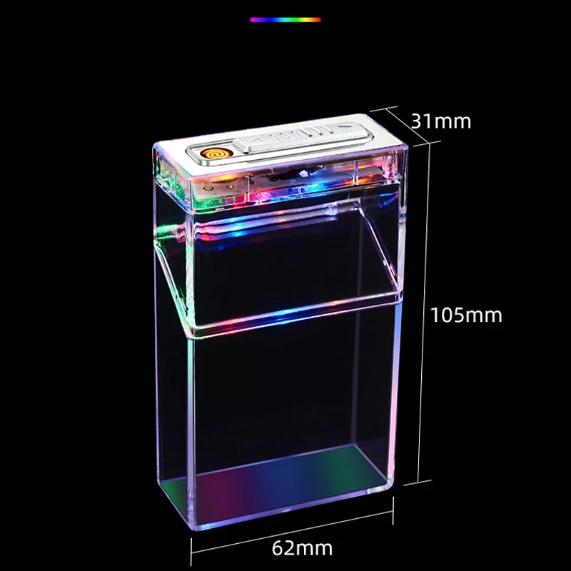 New Transparent Cigarette Case with Lighter All-in-one Machine 20 Standard Cigarettes Creative Windproof Cigarette Lighter