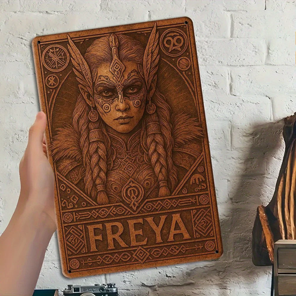 علامة Freya Goddess المعدنية - ديكور الأساطير الشمالية مقاس 20 × 30 سم للمساحات البوهيمية #4