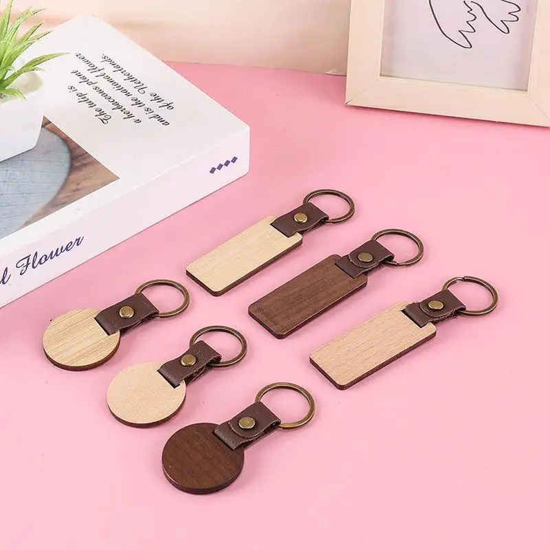 Blank Wooden Keychain Engraved Pattern Key Rings Painting Craft Key Chain Keyring Decoration