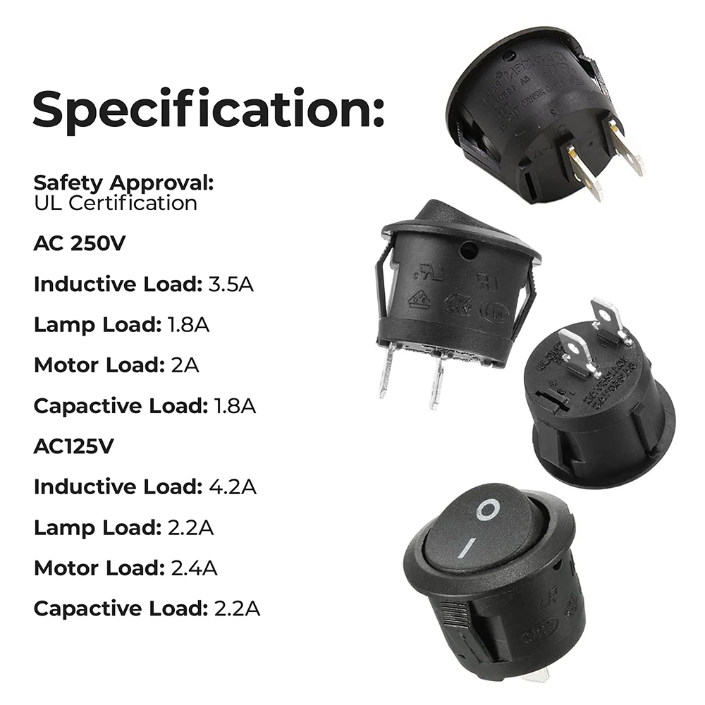 10Pcs Rocker Schalter AUF Off KCD1 Mini Runde Kippschalter SPST 2Pin Snap-in Design Auto Boot Automotive mit Drähte Pre-Wired
