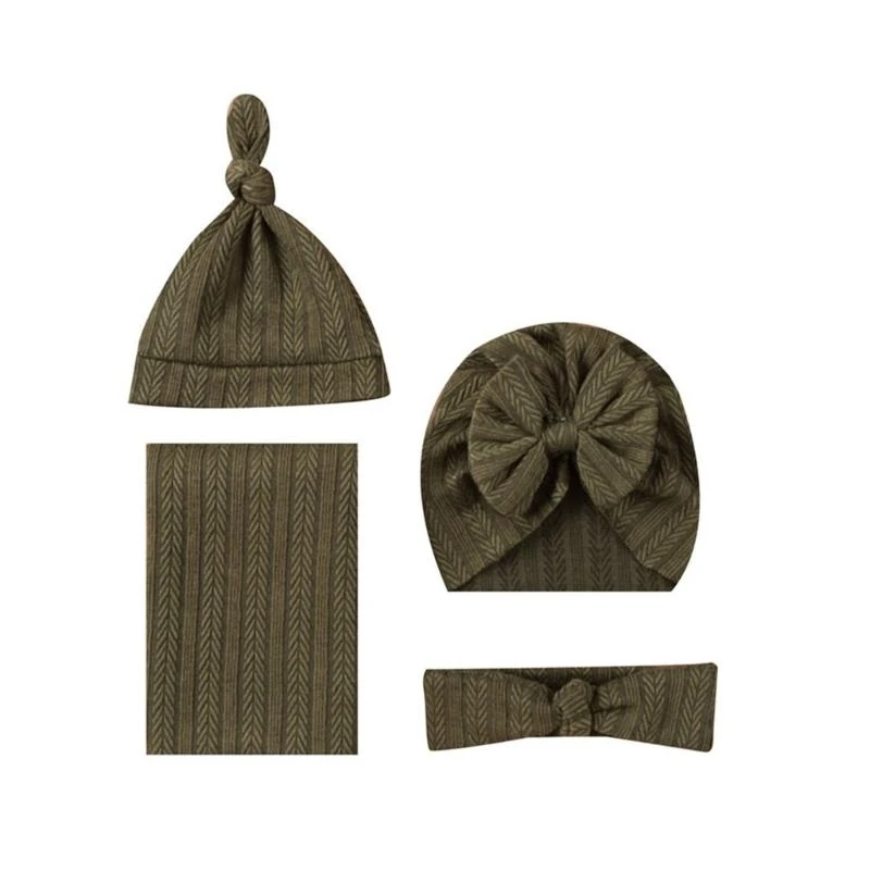 

J15U Solid Color Newborn Swaddle with Matching Hat & Headband Bow Cotton Baby Swaddle Blankets for Boys & Girls Durable