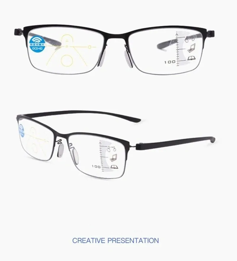 Progressive Lesebrille Multifokale Anti-Blaulicht-Brille Halbrahmen Metalllegierung Männer und Frauen +1,0 +1,5 bis +4,0 – Detail 8