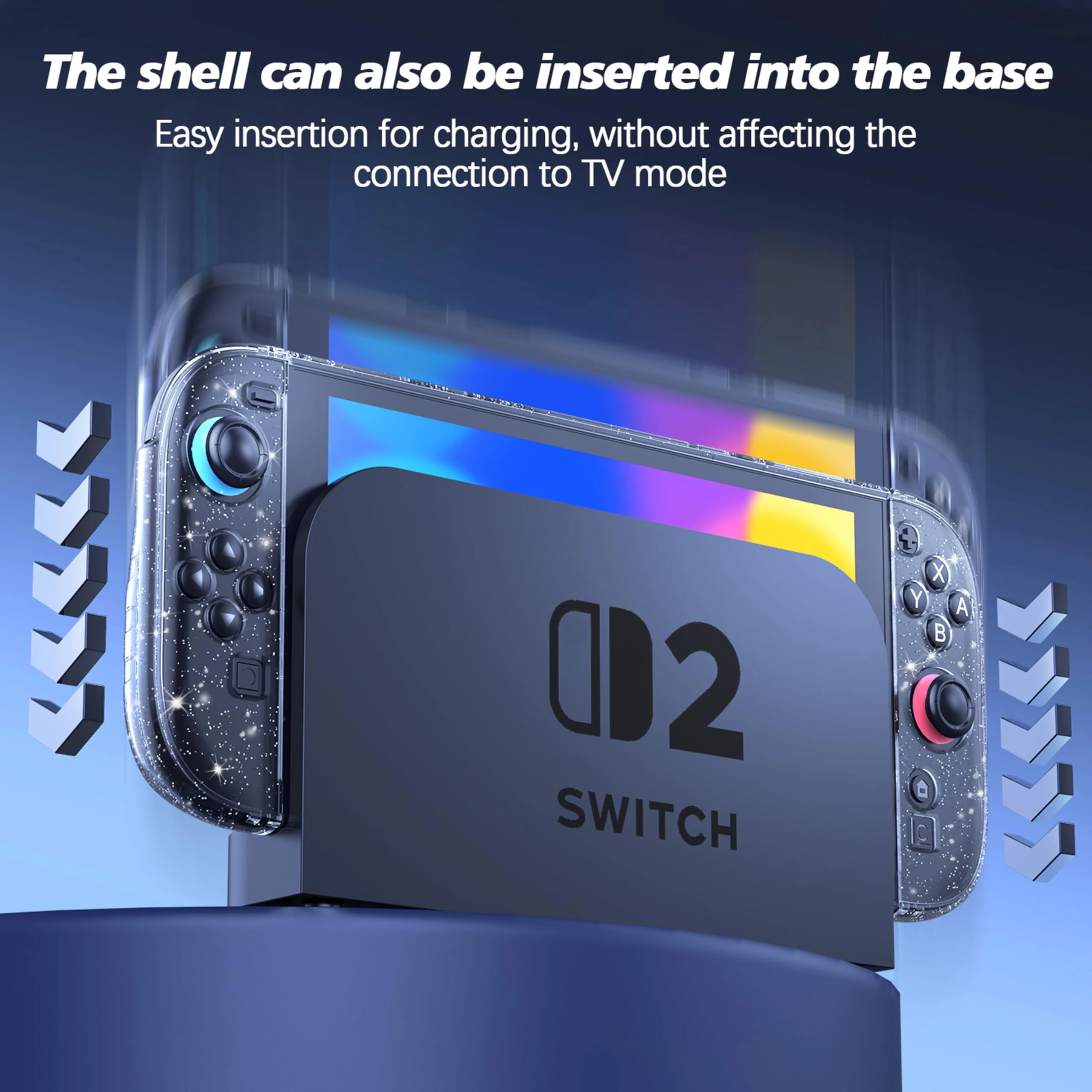 Przezroczyste, brokatowe etui dokujące do Nintendo Switch 2 (2025), smukłe, ochronne etui PC na Joy-Cony, twarda obudowa. — zdjęcie produktu 3