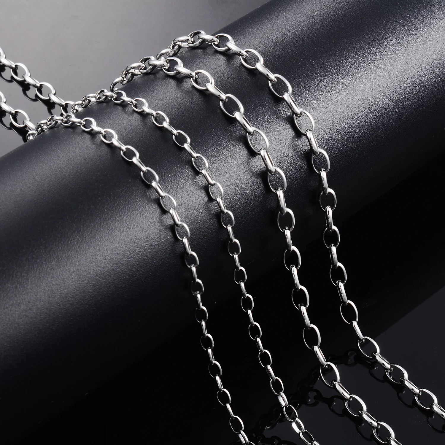 Yadreva Herren Damen Edelstahl Rolo Halskette Ovale O-Kette Silberfarben Kubanische Gliederkette DIY Schmuckzubehör – Detail 1