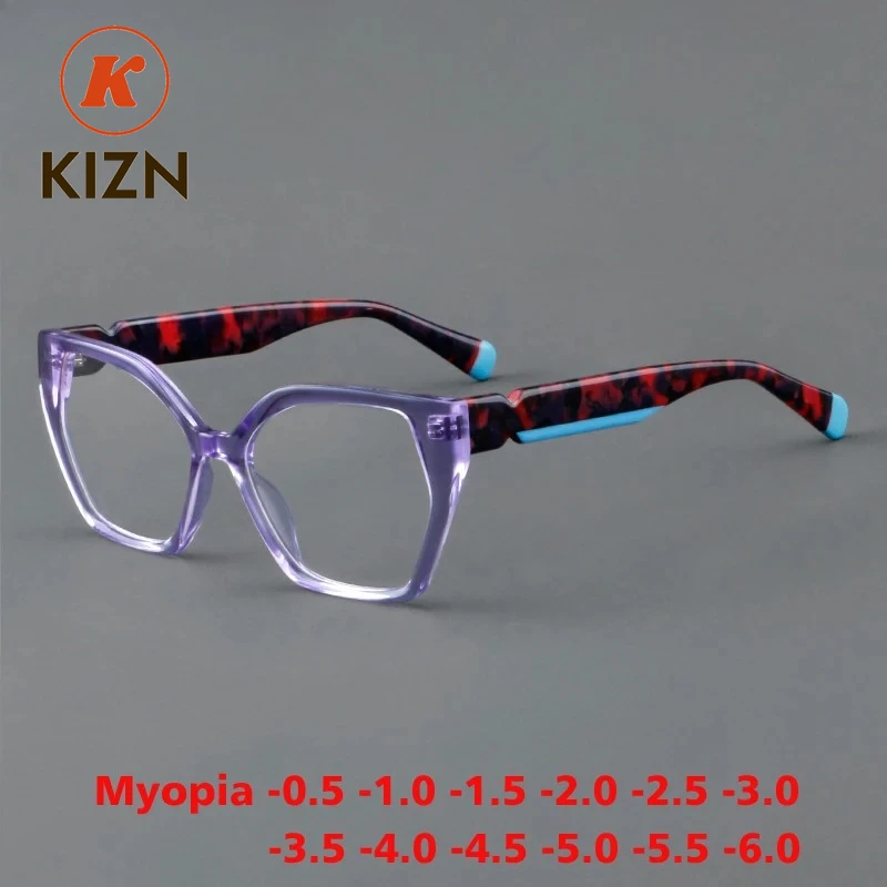

KIZN спортивные женские ацетатные очки для близорукости, оправа, новинка 2025 года, винтажные оптические очки «кошачий глаз», очки по рецепту, очки на заказ от -0,50 до