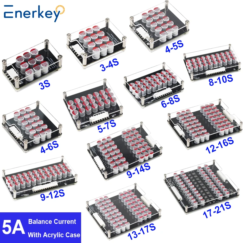 Enerkey 5A Active Balancer 3S 4S 5S 6S 7S 8S 10S 12S 14S 16S 17S 21S Li-ion/LTO/Lifepo4 Active Equalizer with Acrylic Plate