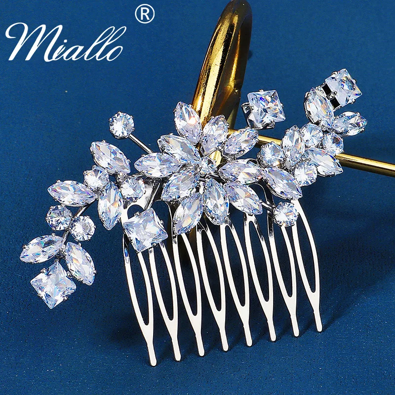 Fashion Cubic Zirconia Flower Hair Combs Clips for Women Bridal Wedding Hair Accessories Party Jewelry Bride Headpiece Gift