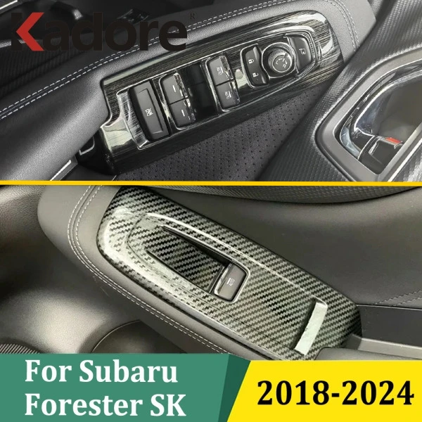 

Для Subaru Forester SK 2018-2022 2023 2024, кнопка переключателя подъема окна из углеродного волокна, внутренняя отделка подлокотника, аксессуары для интерьера