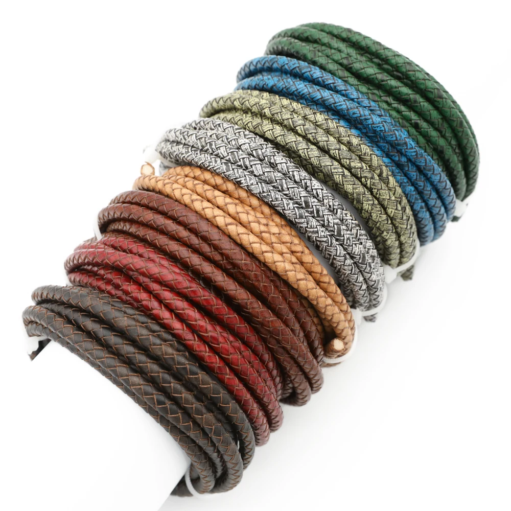 

6mm Round Leather Cord String Rope 2meters Retro Colours Braided Genuine Leather Bracelet Findings DIY Necklace Bracelet Making