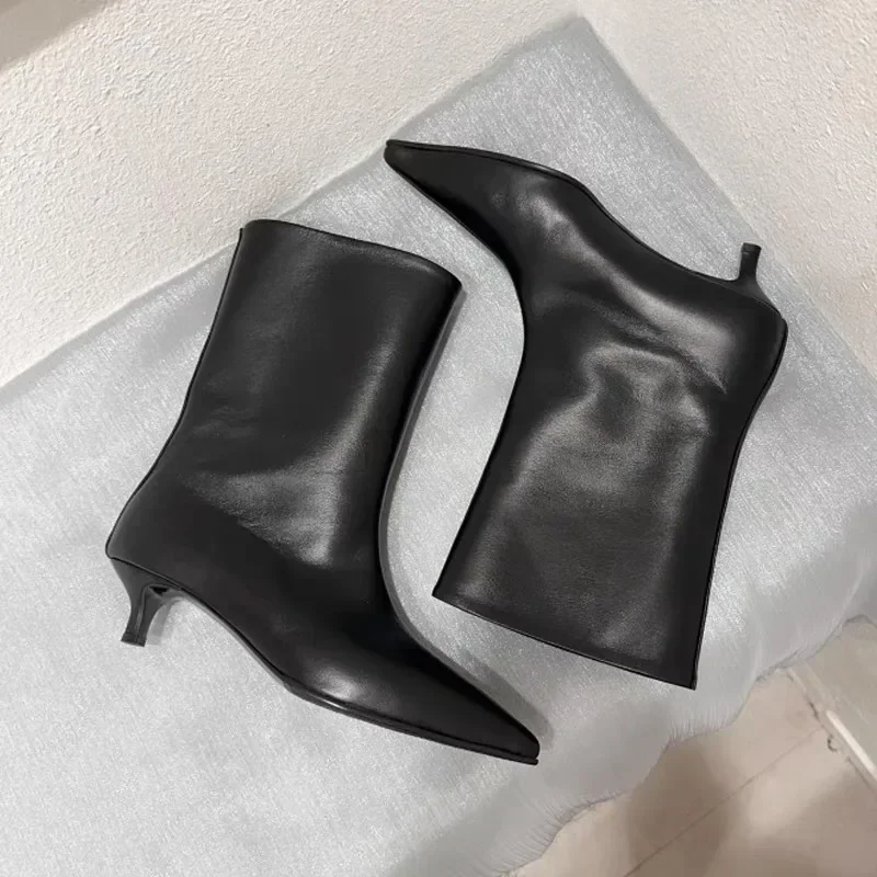 Pointed Sexy Women Ankle Boots Elegant Low Heels Autumn New Leather Shoes 2024 Trend Chelsea Goth Designer Winter Botas Mujer