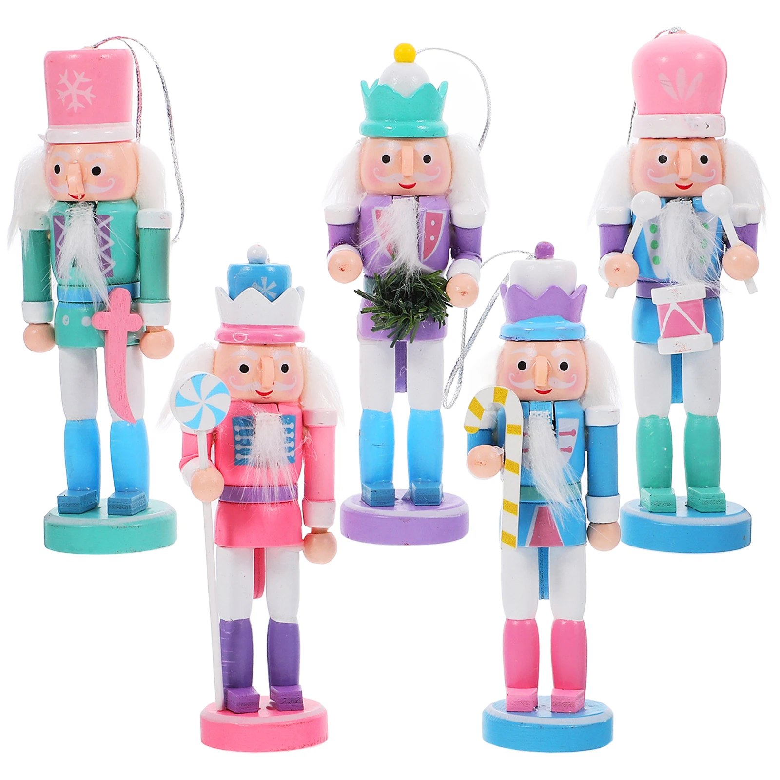 

5 Pcs Puppet Pendant Christmas Decorations Wood Nutcracker Figurine Accessories Ornament Wooden Nutcrackers Man Yard