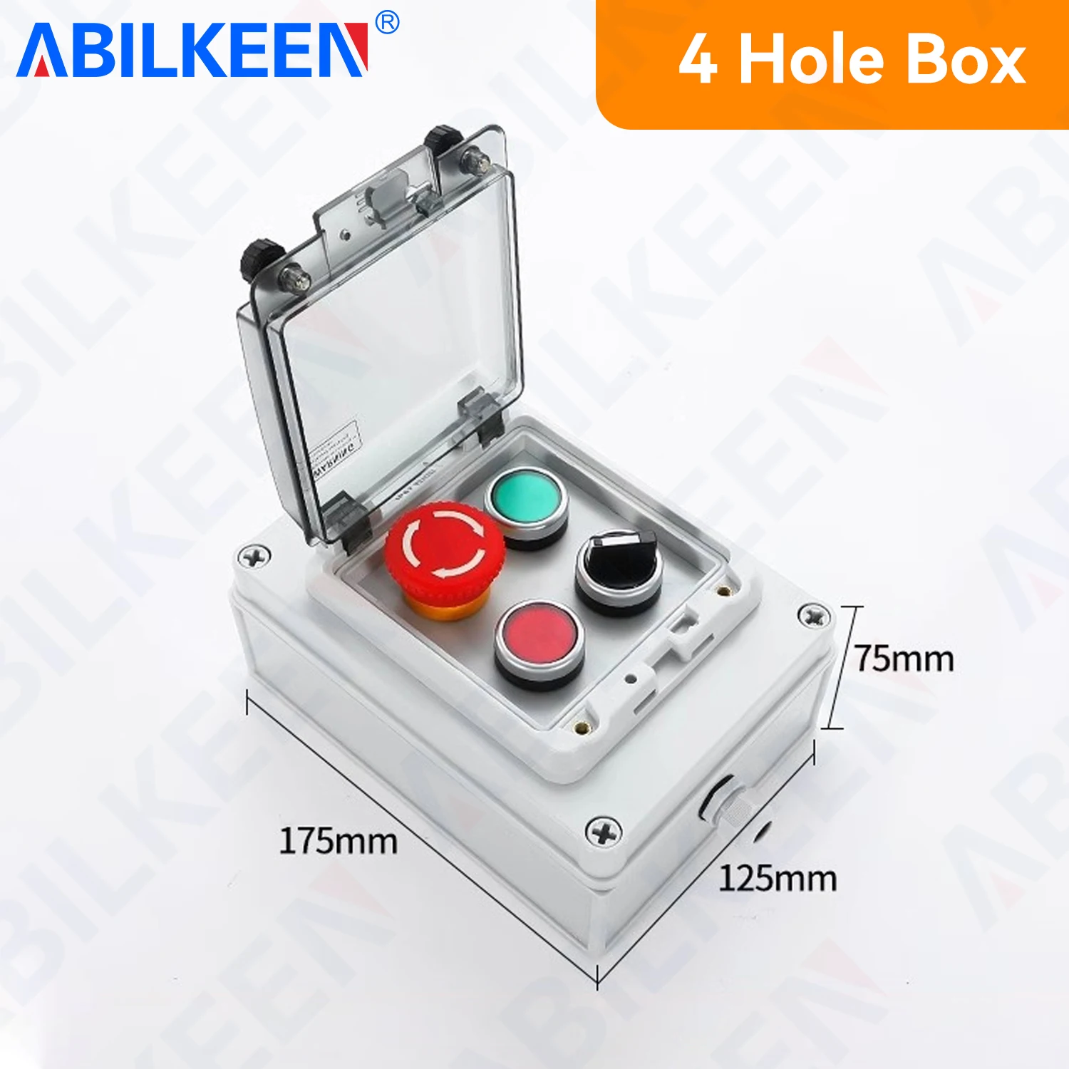 ABILKEEN Outdoor IP67 Waterproof Switch Junction Box 4 Hole Push Button Box LA38 Push Button/Rotary Knob Switch/Emergency Stop