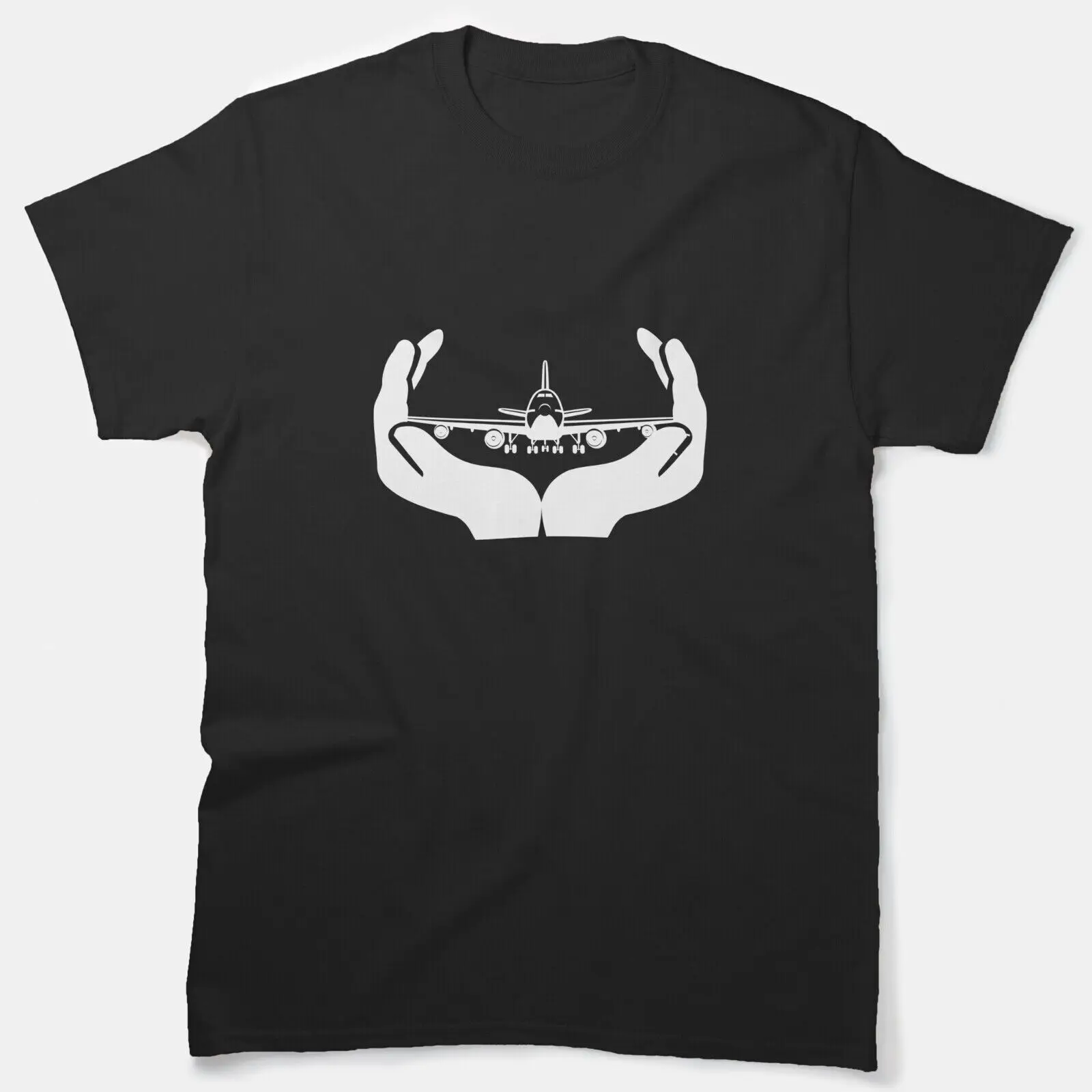BOEING 747 IN THE HANDS MINIMALIST DESIGN BLACK CLASSIC T-SHIRT