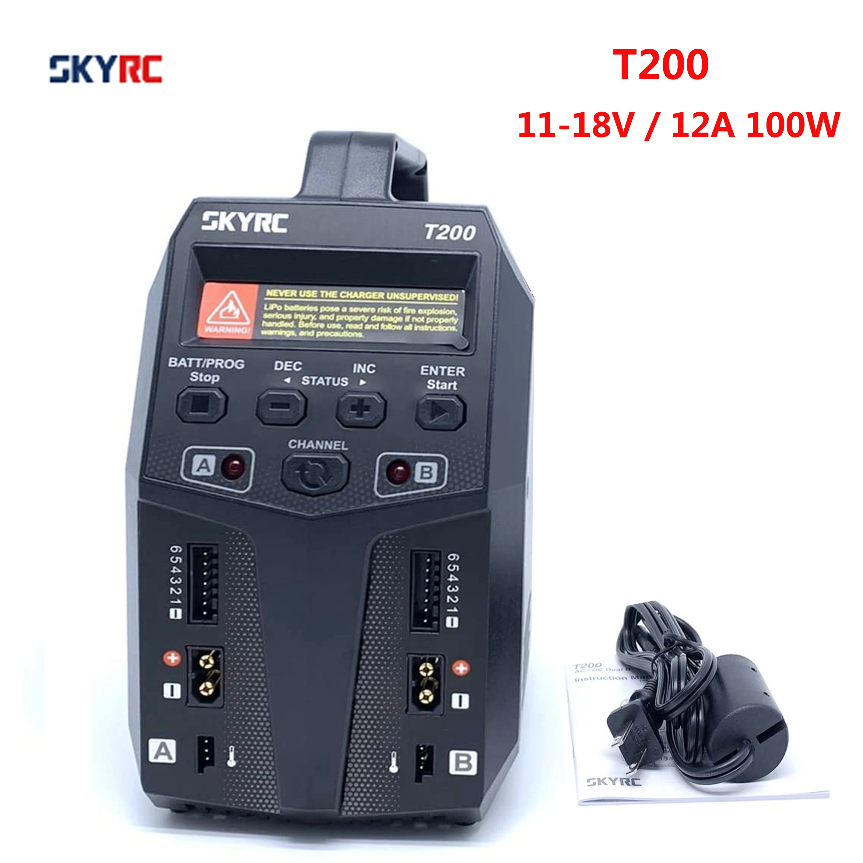 

SKYRC T200 Balance Charger 12A 100W Dual XT60 Plug 10W Discharger for LiHV LiPo Li-ion LiFe NiMH NiCD Pb Battery AGM Cold Modes