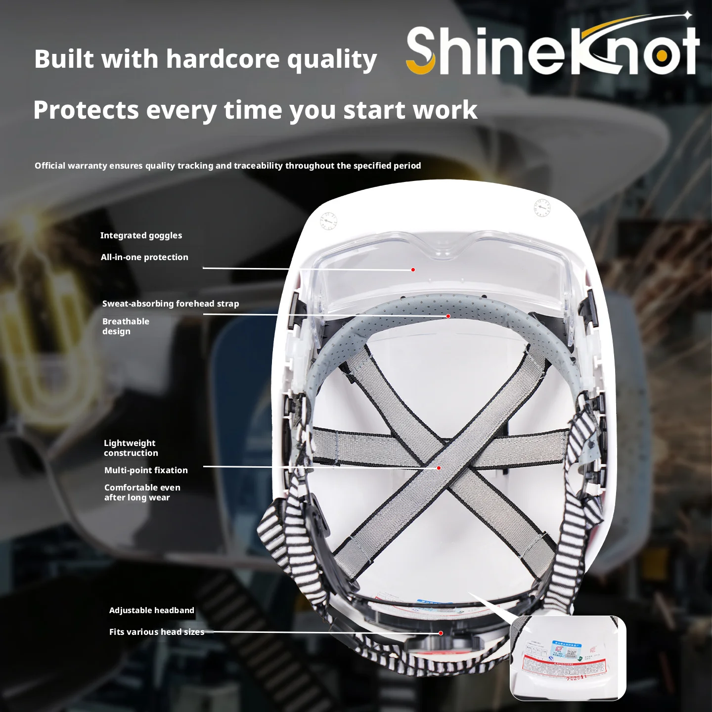 SHINEKNOT Construction Site Safety Helmet Abs In Integrated Goggles Breathable Industrial Construction Anti Smashing Helmet