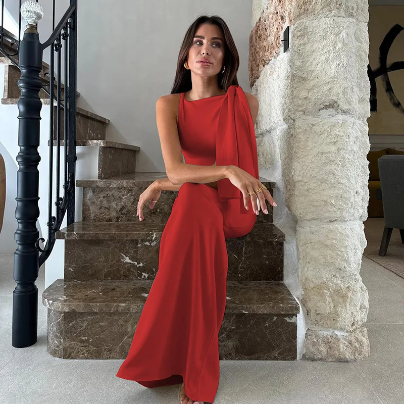 

Женское элегантное платье на одно плечо с поясом, струящееся, однотонное, повседневное, легкое, летнее, для пляжных вечеринок, вечернее платье