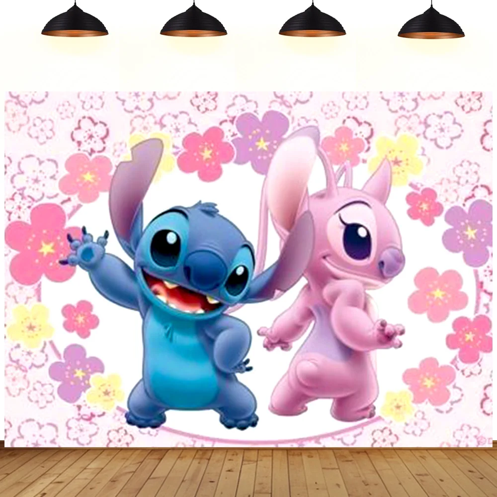 

birthday party background Stitch theme Angel lovers pink blue beach baby children room decorate birthday gift backdrop