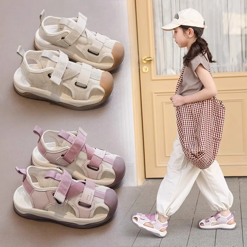 New Children's Sandals for Boys Girls Beach Shoes Student Casual Versatile Sandals Kids Hollow Closed-Toe Anti-Collision Shoes