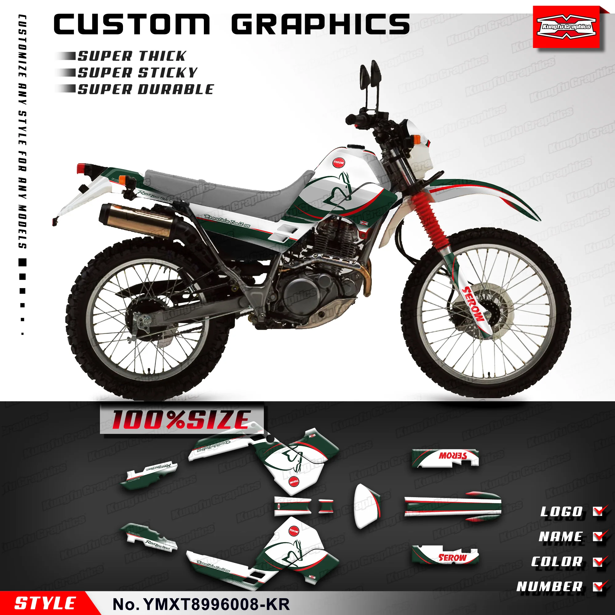 

KUNGFU GRAPHICS Decals Wrap Sticker for Yamaha Serow XT225 XT 225 1989-1996 Refurbish, YMXT8996008-KR