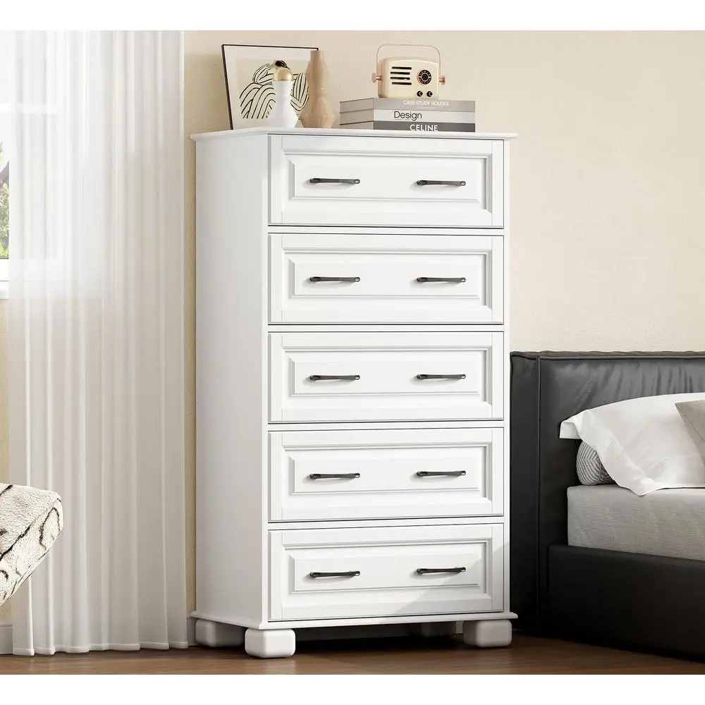 Drawer Chest of Drawers for Bedroom, 50 Tall Wooden Storage Organizer, Modern Dresser for Closet, Farmhouse Closet Drawers White