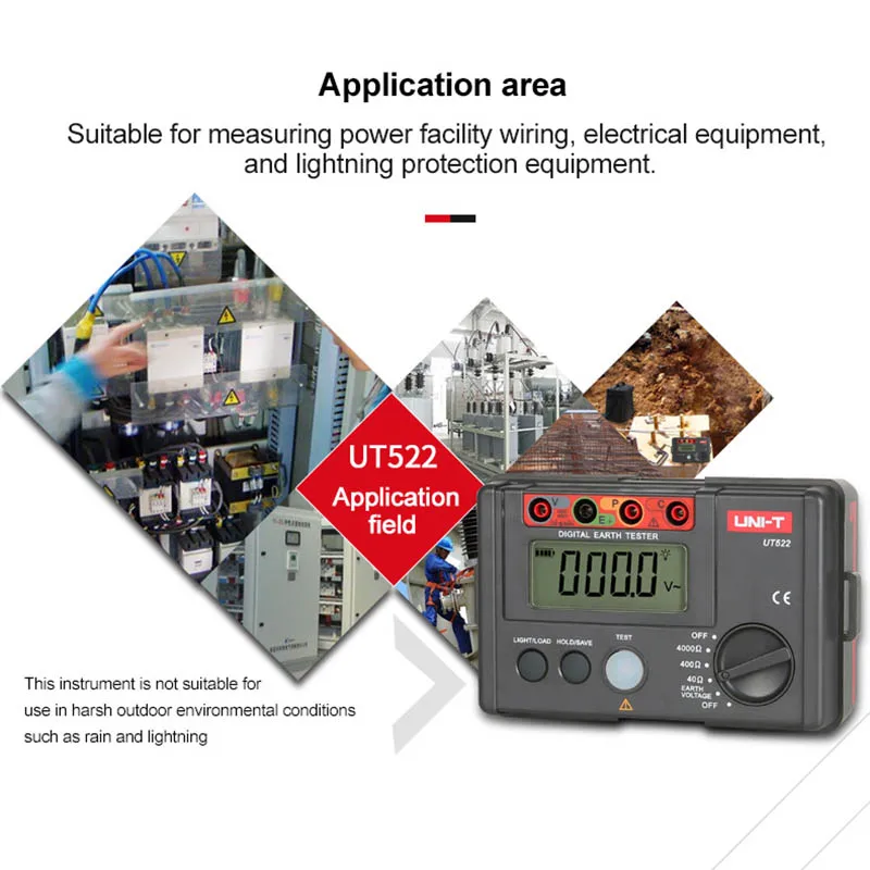 UNI-T Digitale Aardebestendigheidstesters Ut521 Ut522 2000Ω 4000Ω Aardingsweerstandsmeter Ohm Meter 2-draads 3-draads Testen