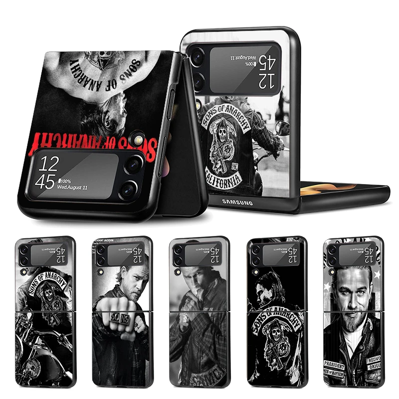 Sons Of Anarchy Black Z Flip 4 Phnoe Case For Samsung Z Flip 3 5 5G Black Hard Shell Galaxy ZFlip3 ZFlip4 ZFlip5 Unique Cover Lu