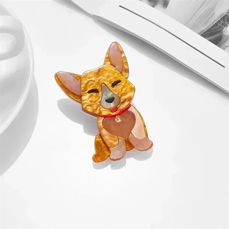 Acrylic Cute Dog Brooches for Women Men Wear Hat Glasses Sitting Small Pet Animal Party Casual Brooch Pin Gifts High Quality