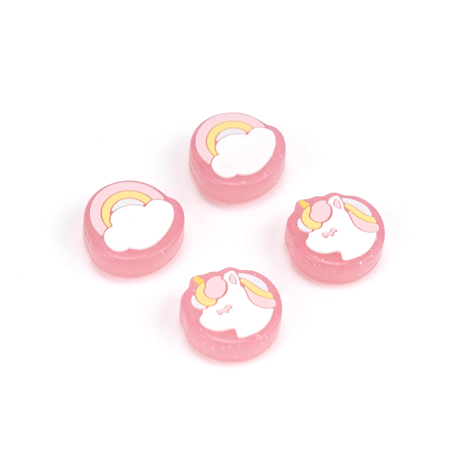 4pcs Glitter Unicorn Joy Con Thumb Grips Joystick Caps Pink Soft Silicone Covers Button For Nintendo Switch Oled Lite Controller