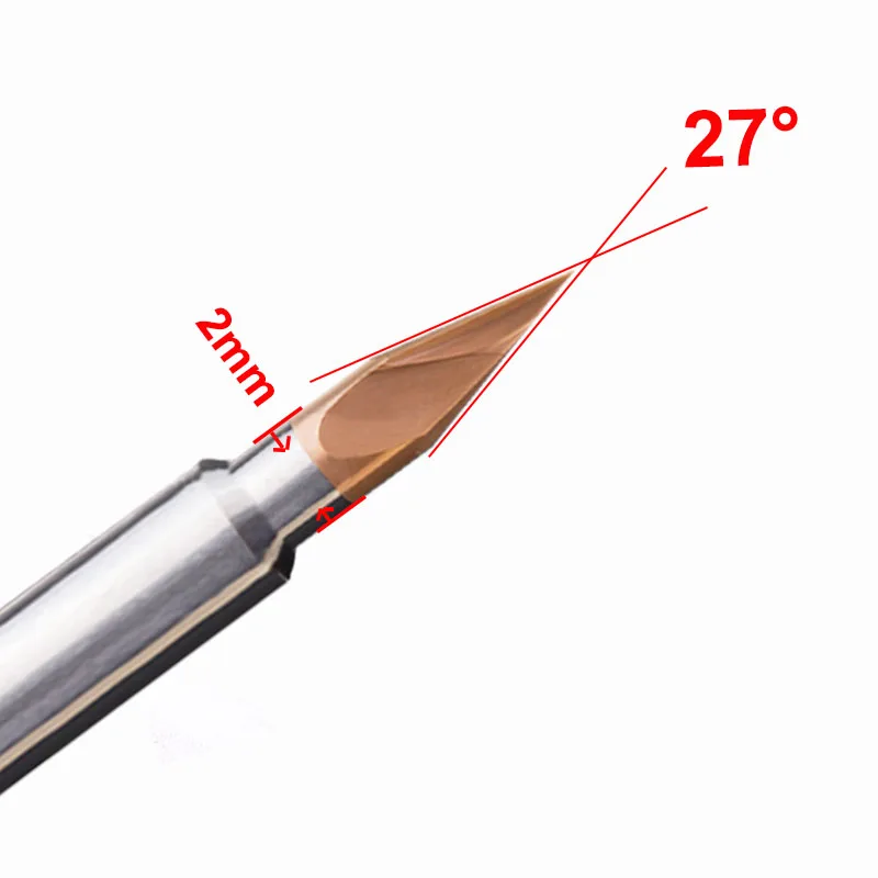 Customized Carbide Chamfer Milling Cutter 27° Diameter 2mm V-shaped End Mill Deburring Router Bit HRC55 Coated 2 Flutes