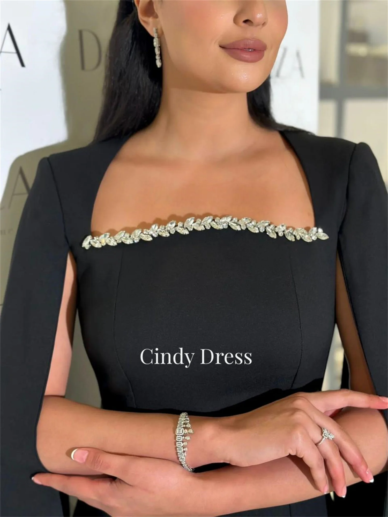 Robe preto de jóias com diamante para mulheres, estilo curto, Arábia Saudita, vestido de casamento, vestidos de formatura, Cindy