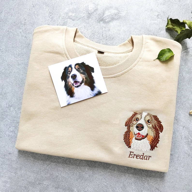 Custom Dog Portrait Embroidered Sweatshirt,Custom Pet Hoodie, Personalized Pet Face and Pet name Sweatshirt,Custom gift