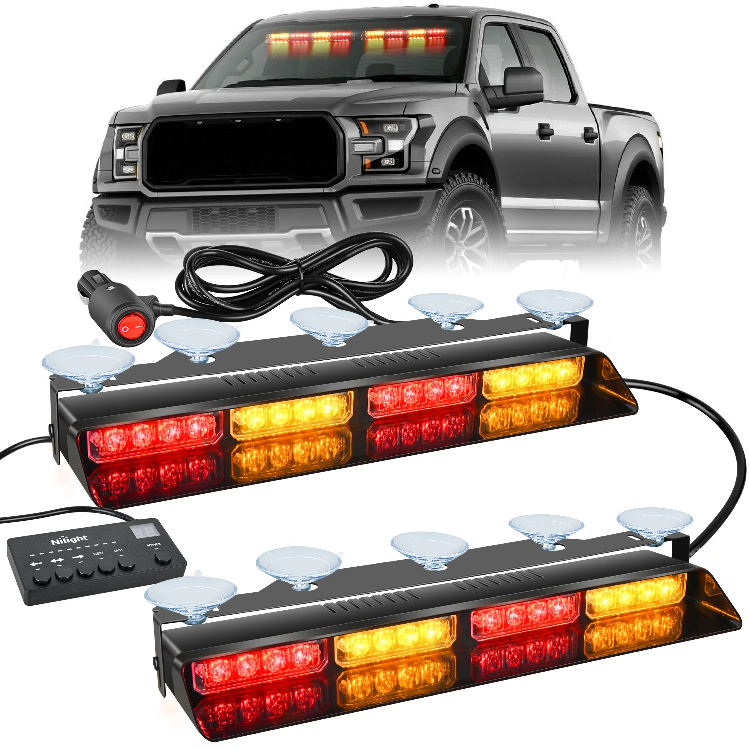 Deck Step Light - ไฟฉุกเฉินแบบสโตรบ 32LED ยี่ห้อ Nilight พร้อมตัวควบคุม ถ้วยดูดติดกระจก